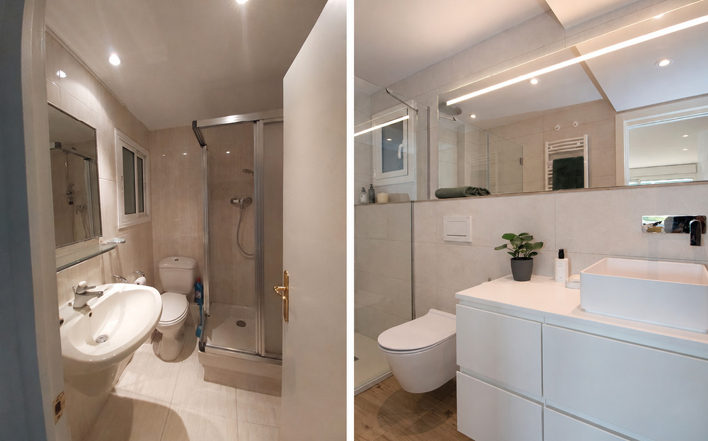 Segundo baño reformado en Travessera de Gràcia, antes y después