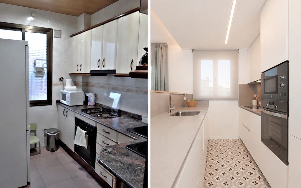 Antes y después de una reforma de cocina en Cardenal
